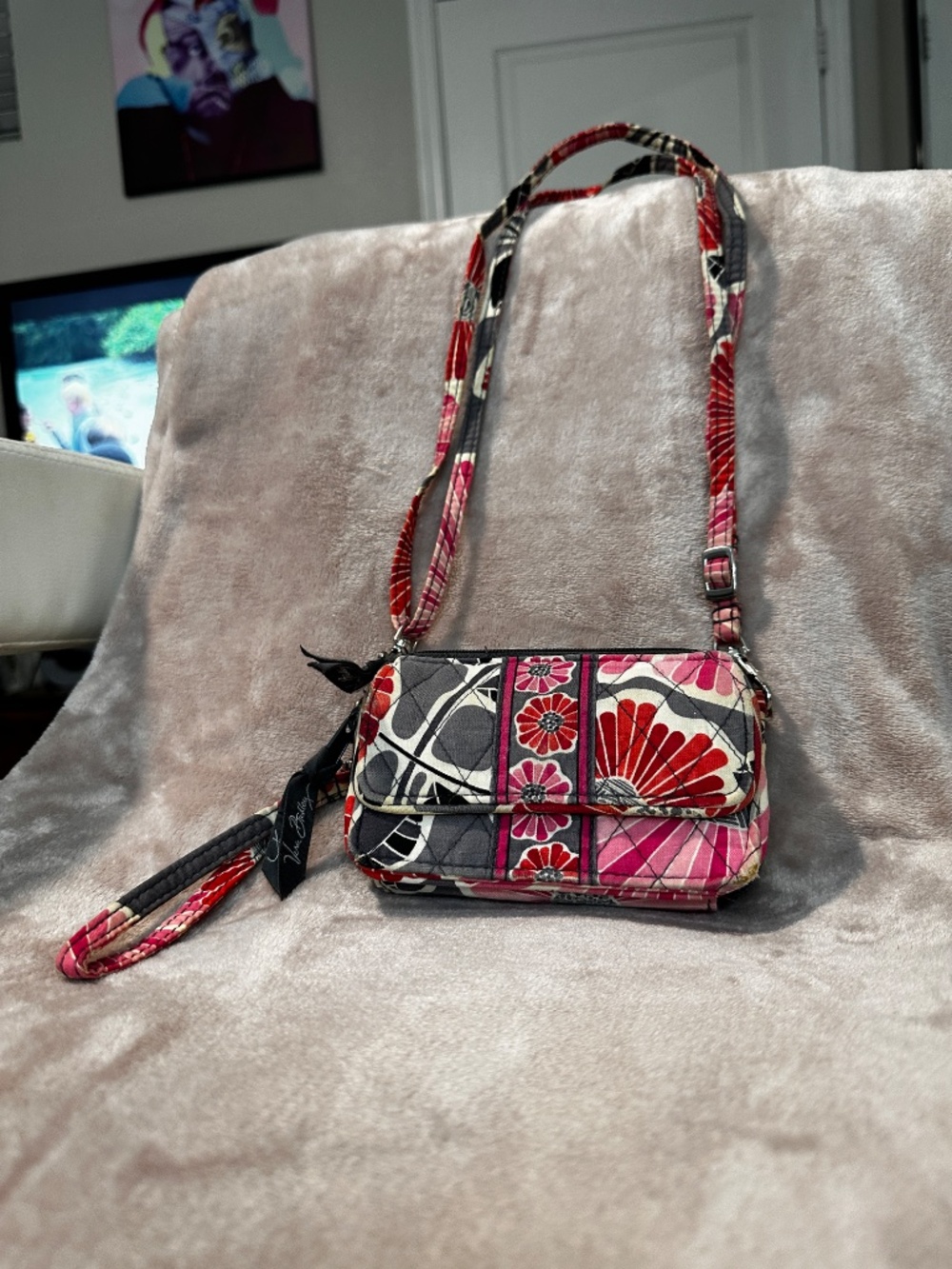 Vera Bradley pink floral wallet with crossbody stra
